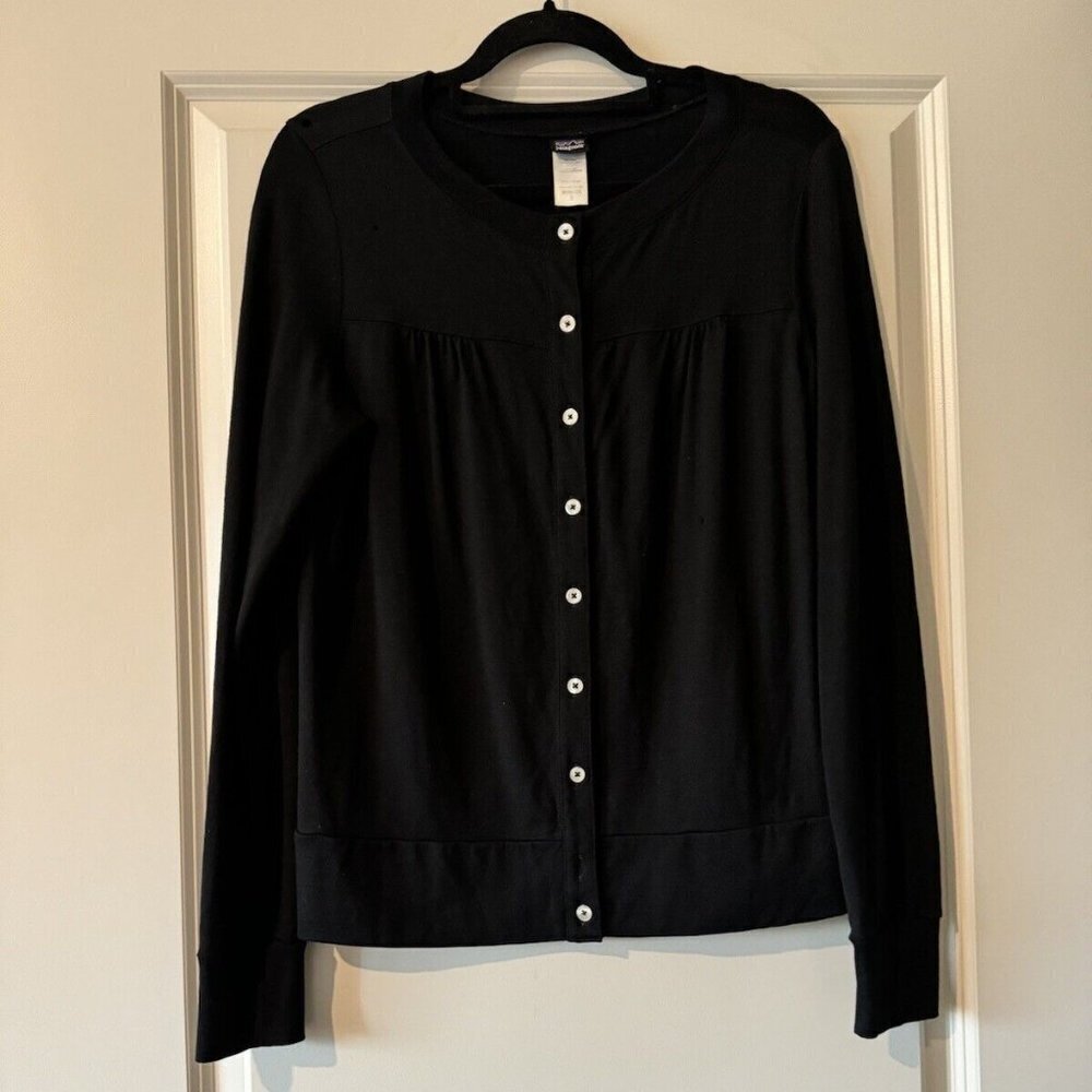 Patagonia Women's Button Down Top Cardigan 100% Wool Black Size Small